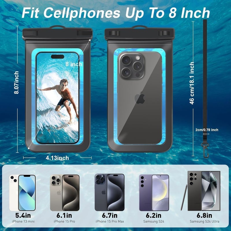 Woyinger [1 Pack Waterproof Phone Case, 8" Universal Dry Bag for iPhone 15/14/13/12 Pro Max, IPX8 Waterproof Pouch, Cruise Ship & Beach Essentials, Black - Image 2